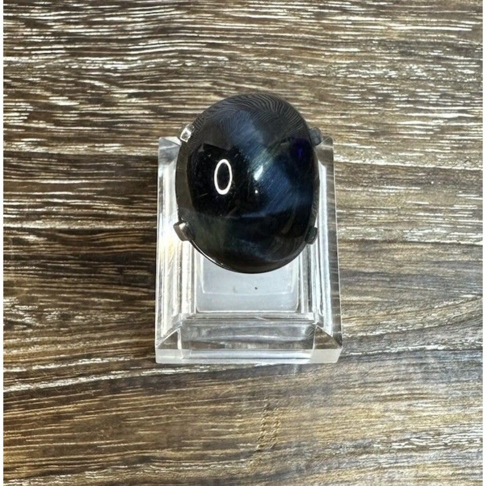 Vintage Sterling Silver Black Obsidian Modernist Gumdrop Shaped Dome Ring 6.75